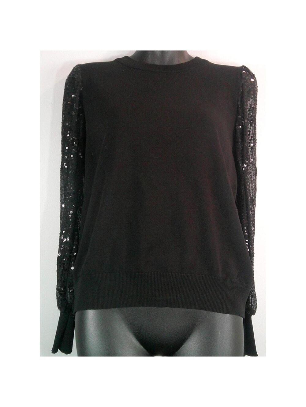 Zac & Rachel Petite Medium Black Beauty Sequined Sleeve Sweater NEW